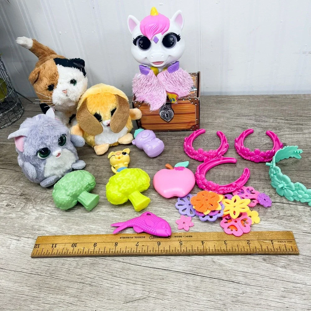 FurReal Friends Calico Cat Plush Unicorn Interactive Toy Lot with Accessories